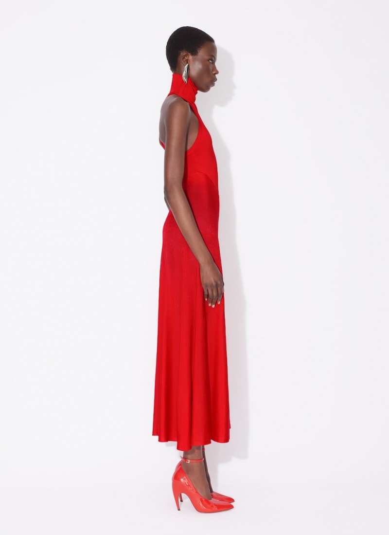 Red Women's Alaia Shiny Flared Dress Australia | M1Y-9959