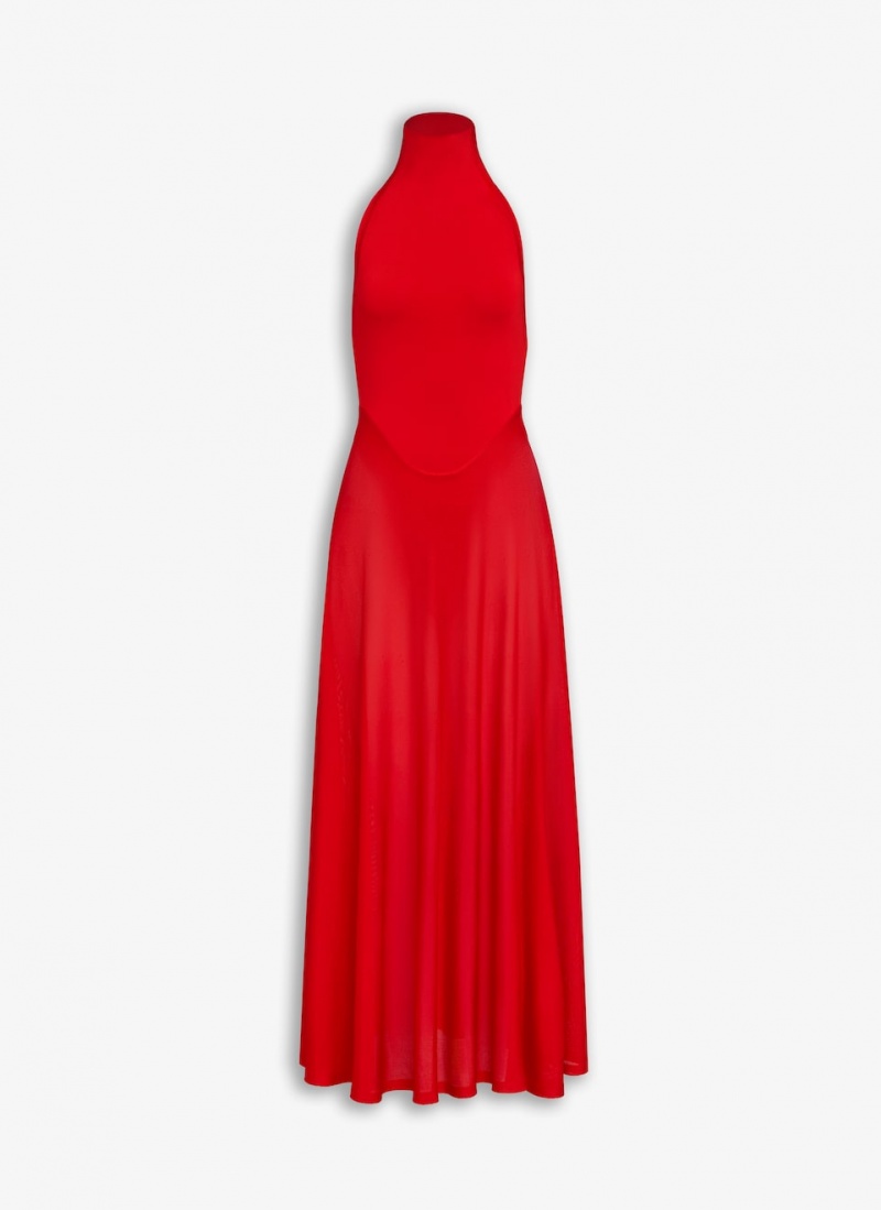 Red Women\'s Alaia Shiny Flared Dress Australia | M1Y-9959