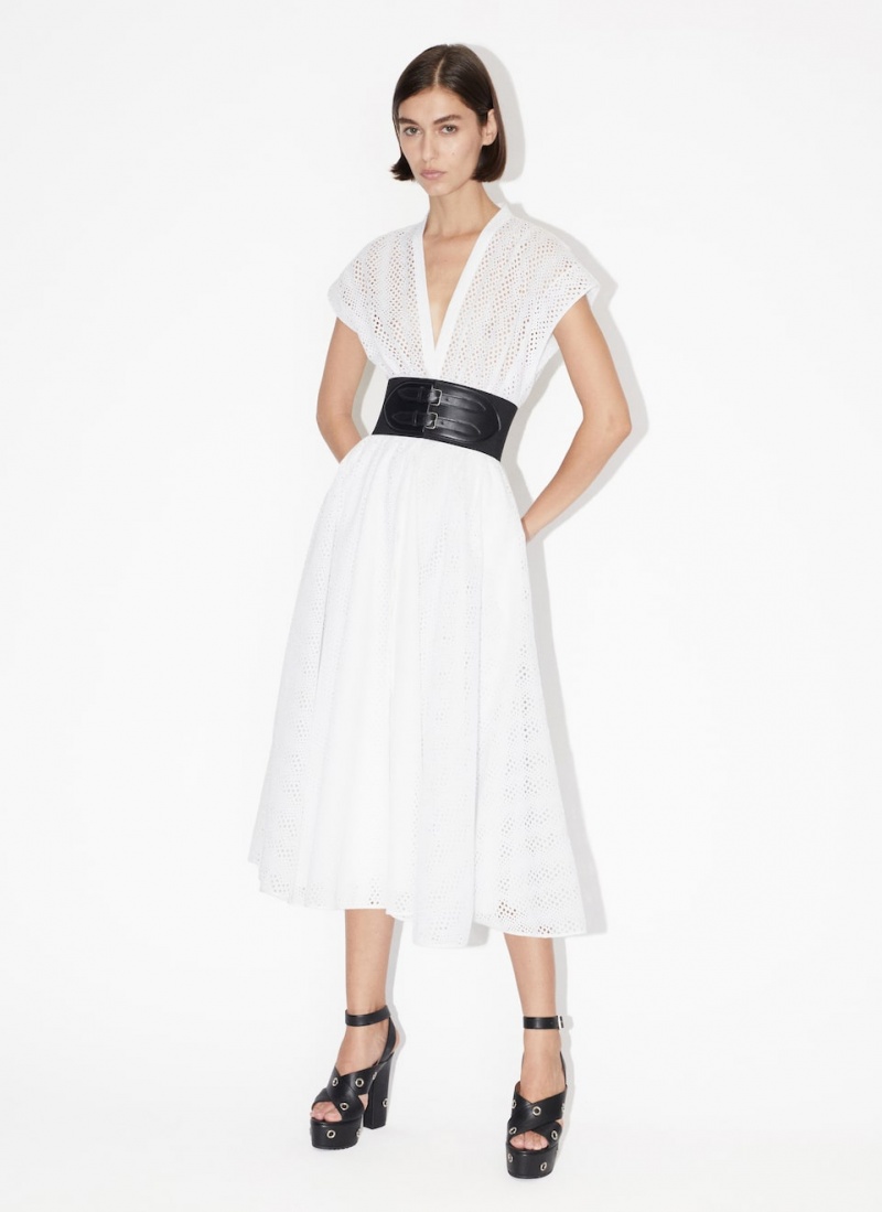 White Women's Alaia Broderie Anglaise Belted Dress Australia | N6C-8760