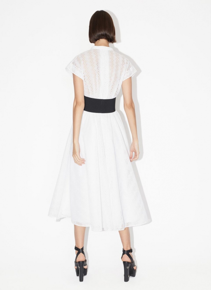 White Women's Alaia Broderie Anglaise Belted Dress Australia | N6C-8760