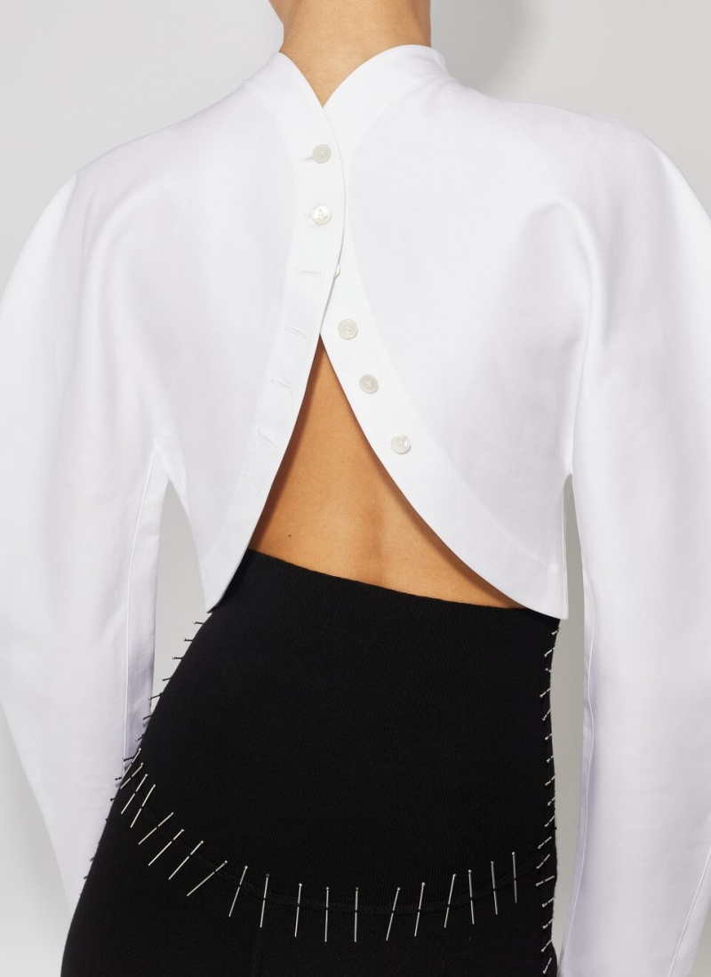 White Women's Alaia Cropped Poplin Tops Australia | T6X-4943