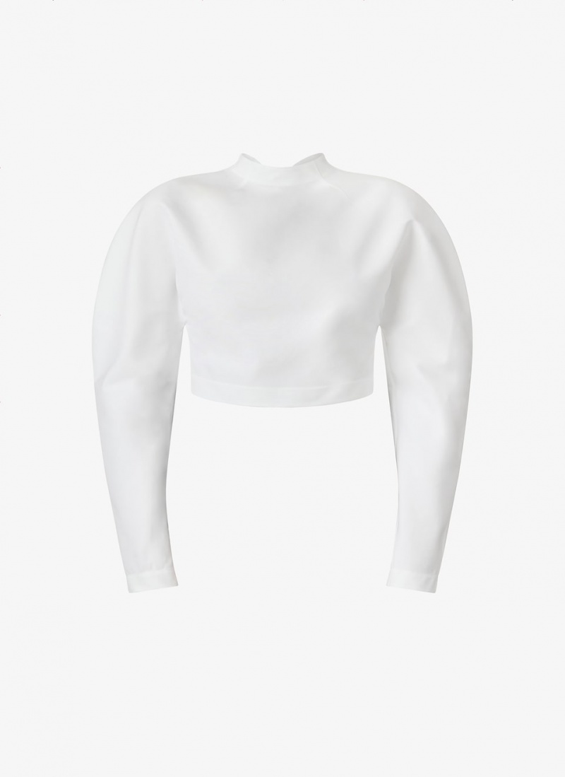 White Women\'s Alaia Cropped Poplin Tops Australia | T6X-4943