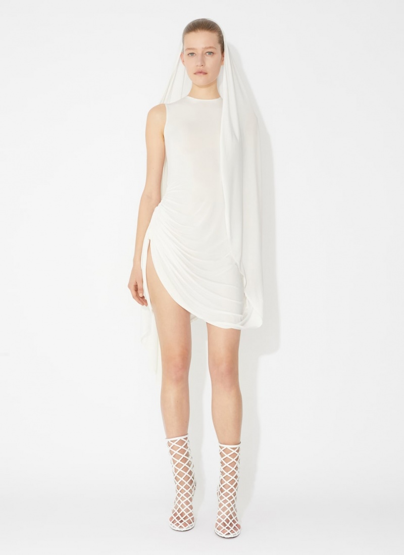 White Women's Alaia Draped Fluid Jersey Dress Australia | I3S-2066