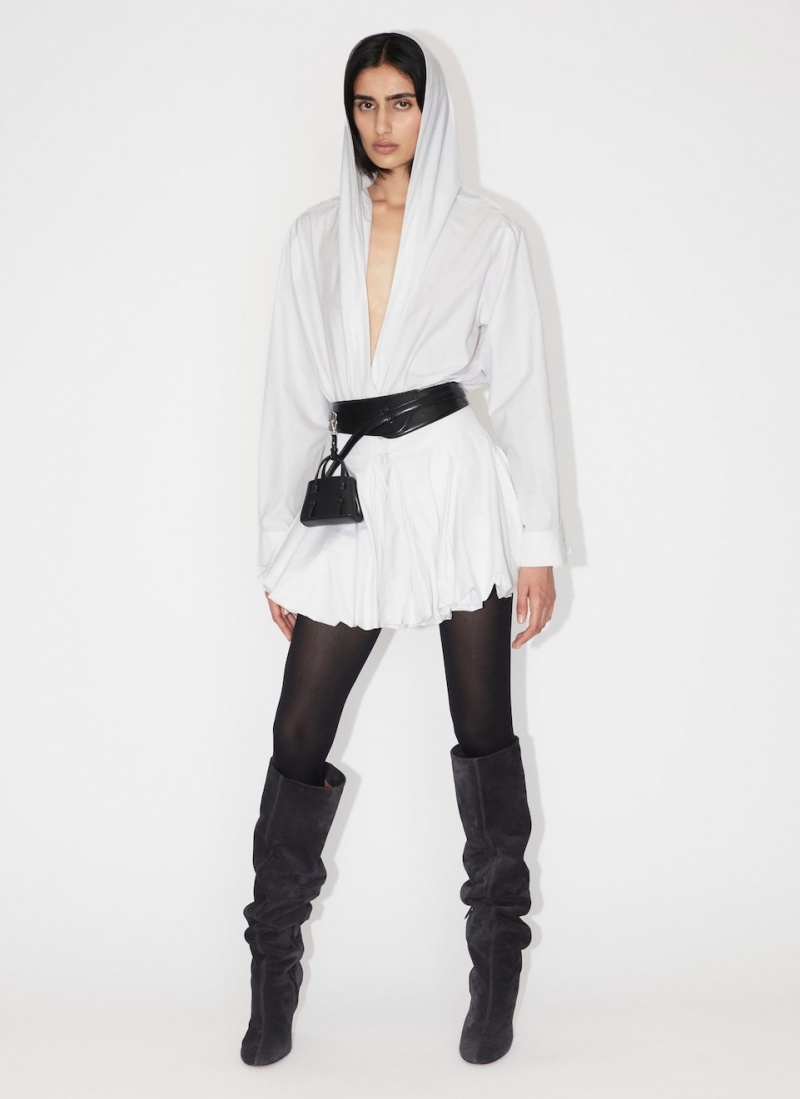 White Women's Alaia Hooded Poplin Body Shirts Australia | R3X-9147