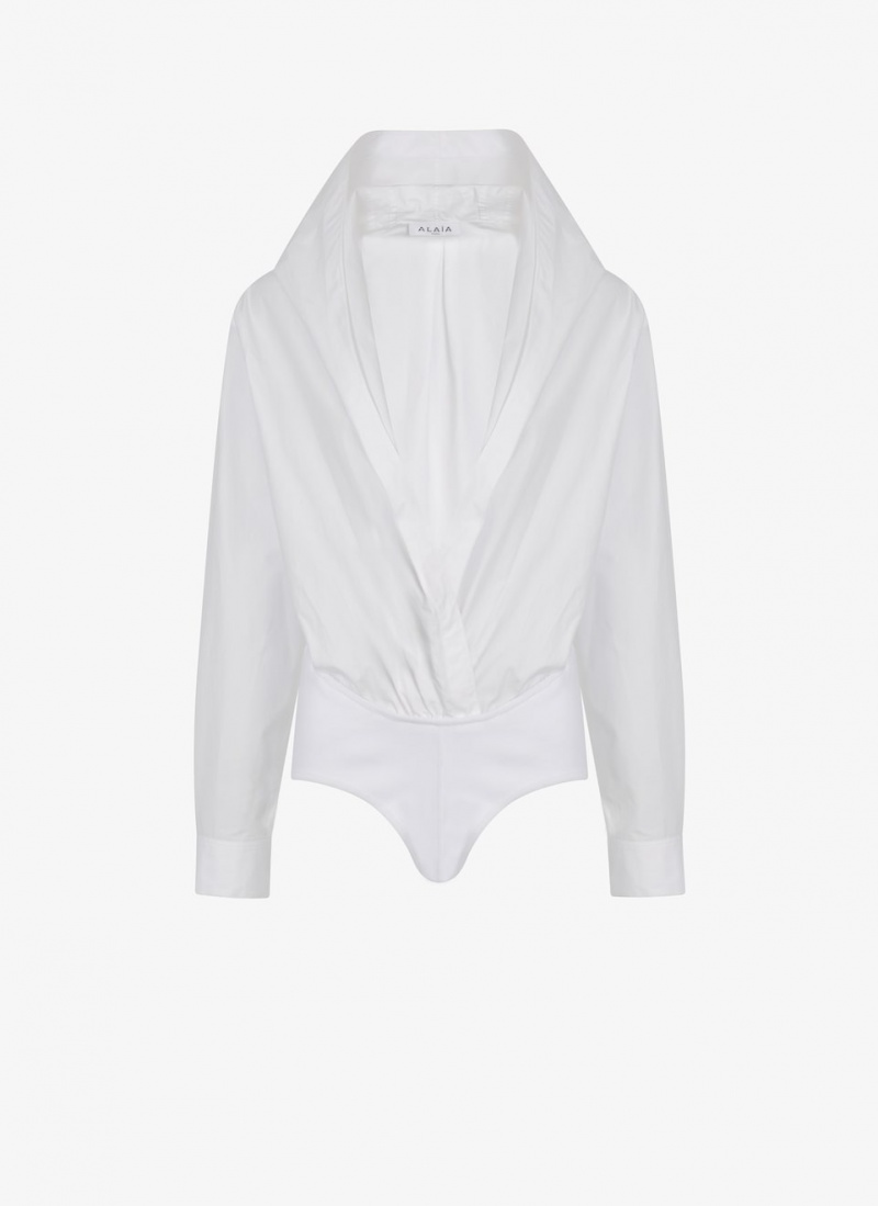 White Women\'s Alaia Hooded Poplin Body Shirts Australia | R3X-9147