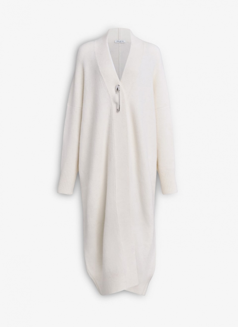 White Women\'s Alaia Maxi Knitted Coats Australia | Q2G-3617