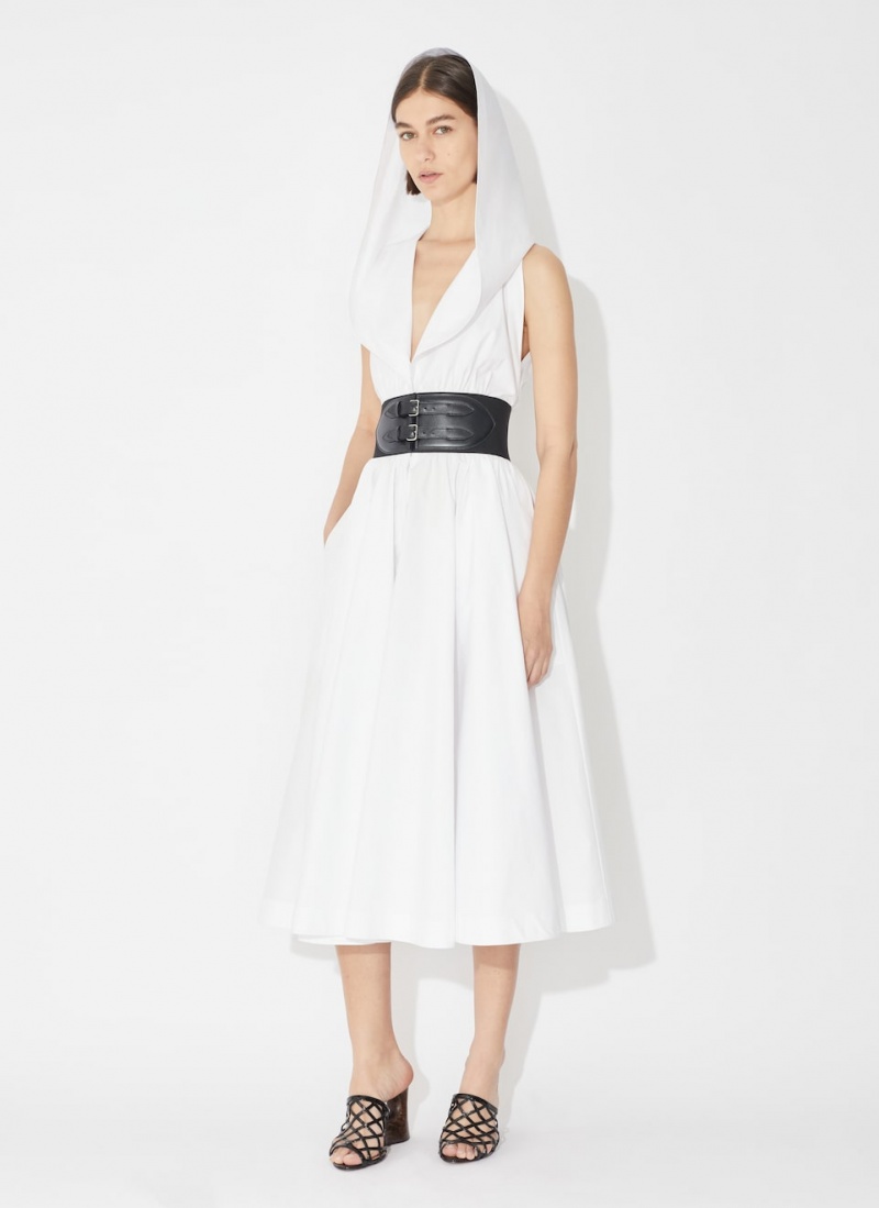 White Women's Alaia Poplin Hood Dress Australia | V4W-3939