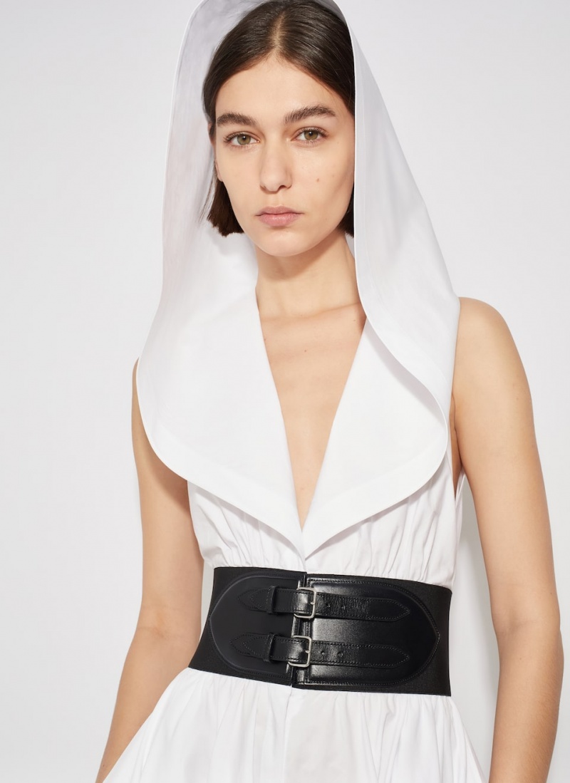 White Women's Alaia Poplin Hood Dress Australia | V4W-3939