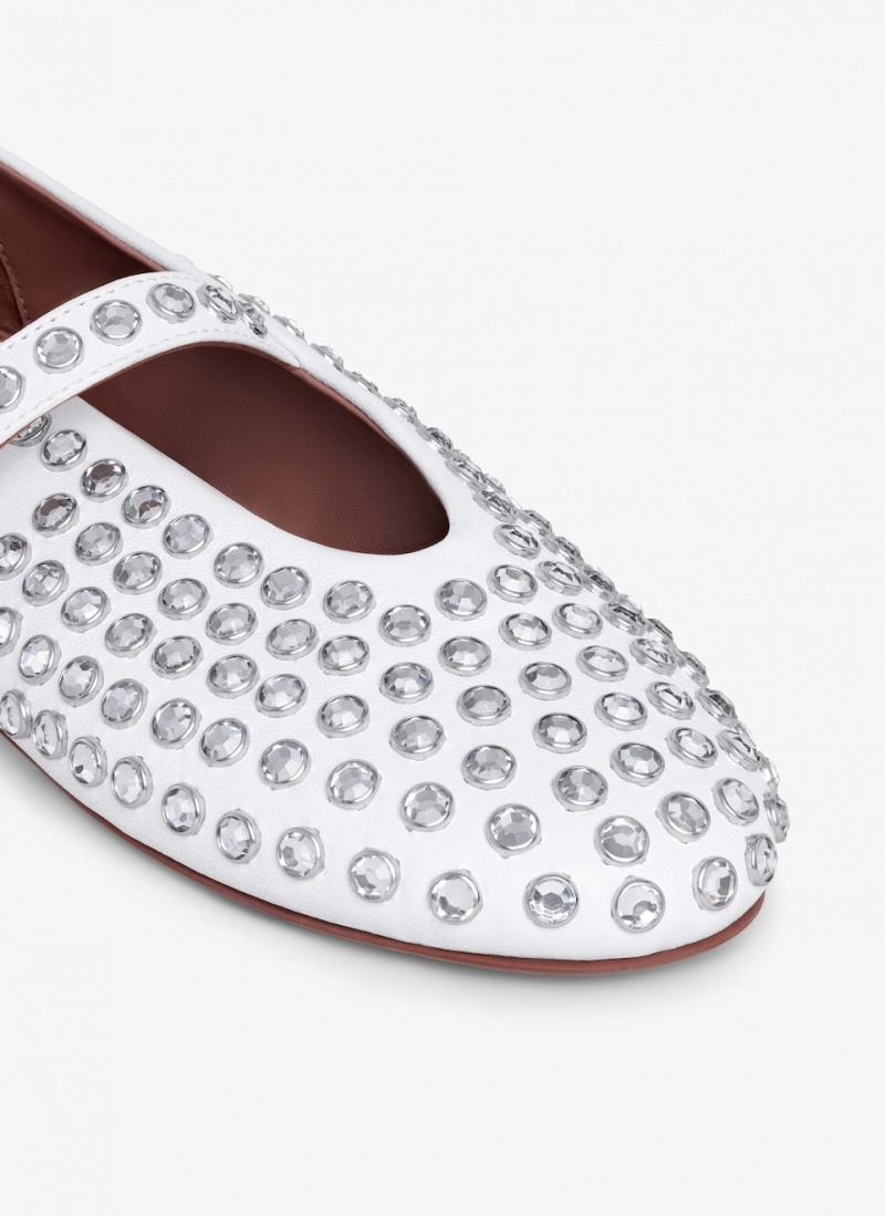 White Women's Alaia Strass Lambskin Ballet Flat Shoes Australia | K6W-6486