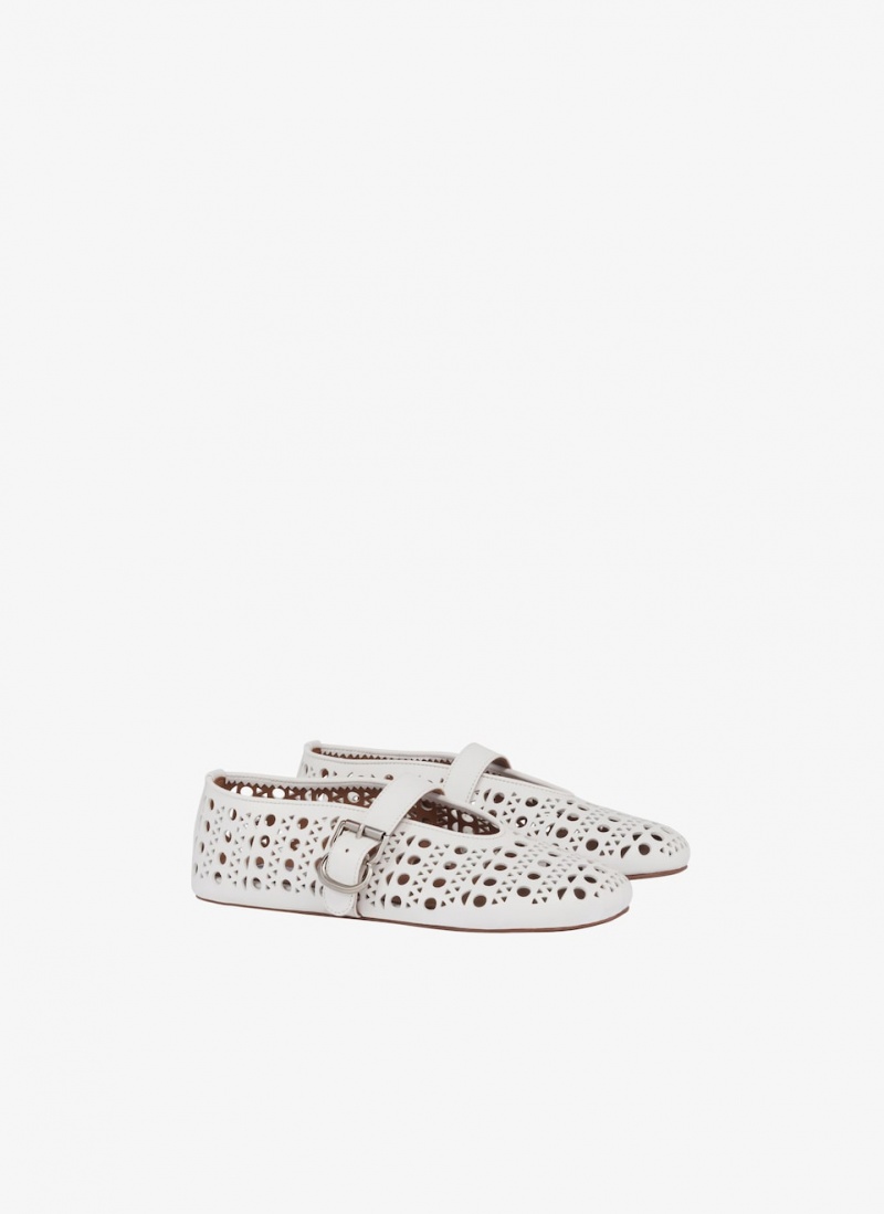 White Women's Alaia Vienne Lambskin Ballet Flat Shoes Australia | Q9X-8248