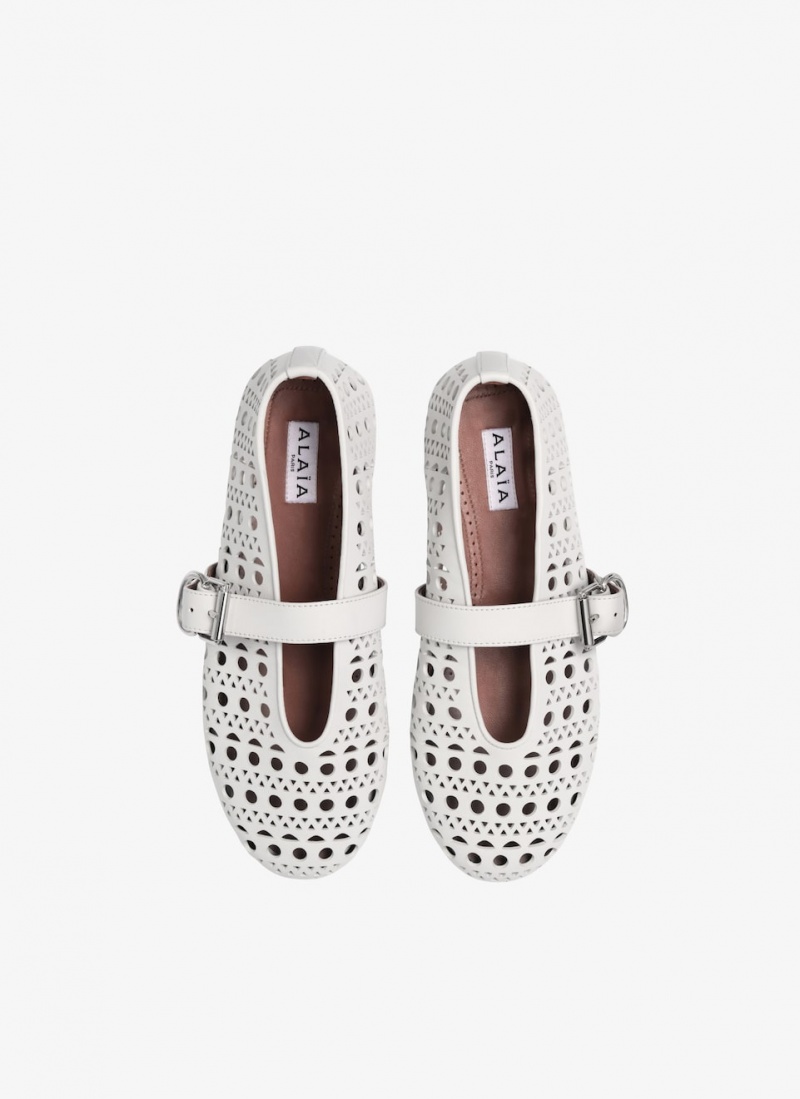 White Women's Alaia Vienne Lambskin Ballet Flat Shoes Australia | Q9X-8248