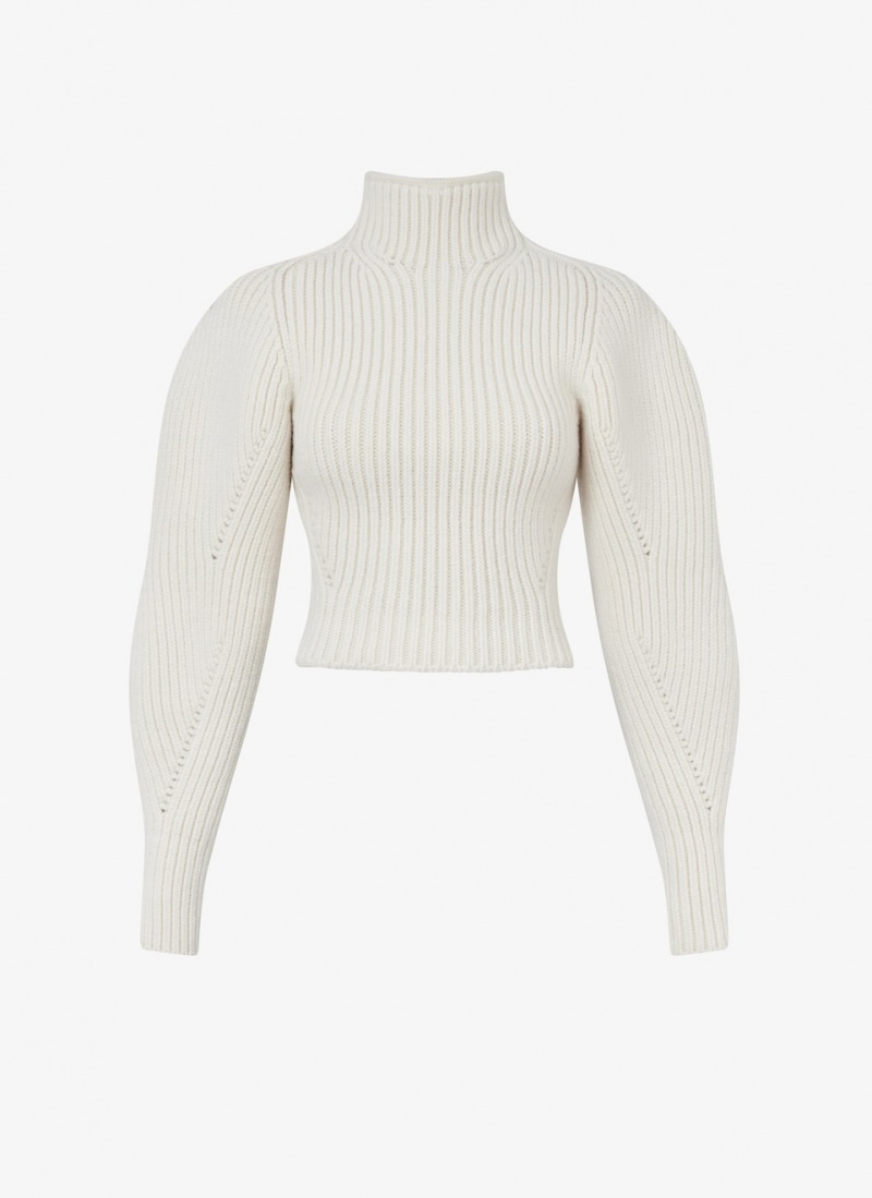 White Women\'s Alaia Wool Cashmere Rib Sweaters Australia | A3B-7372